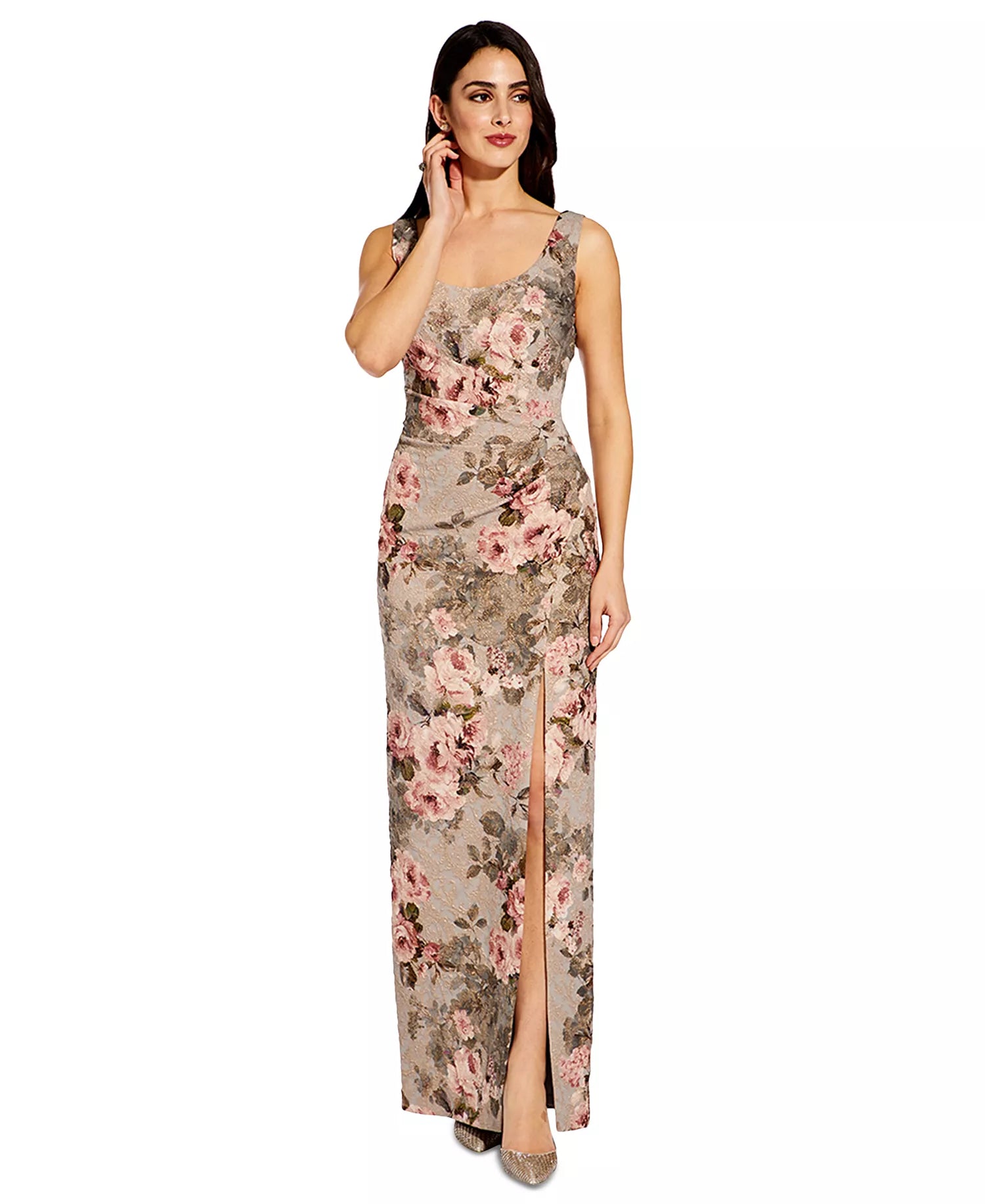 Adrianna Papell Women's Multicolor Metallic Floral-Print Column Gown  Dress|  Adrianna Papell in Lebanon