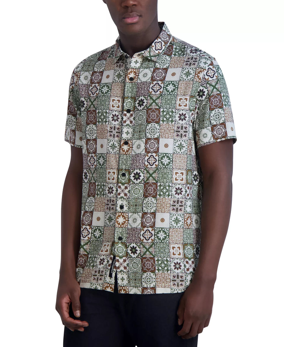 Karl Lagerfeld Paris Men's Multicolor Slim Fit Medallion Print Short Sleeve Button-Front Shirt | Karl Lagerfeld Paris In Lebanon