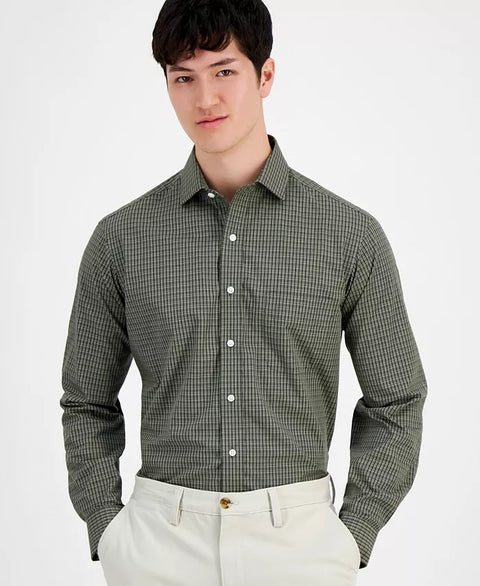 Club Room Men's Olive Khaki Nano Check Dress Shirt | Club Room In Lebanon