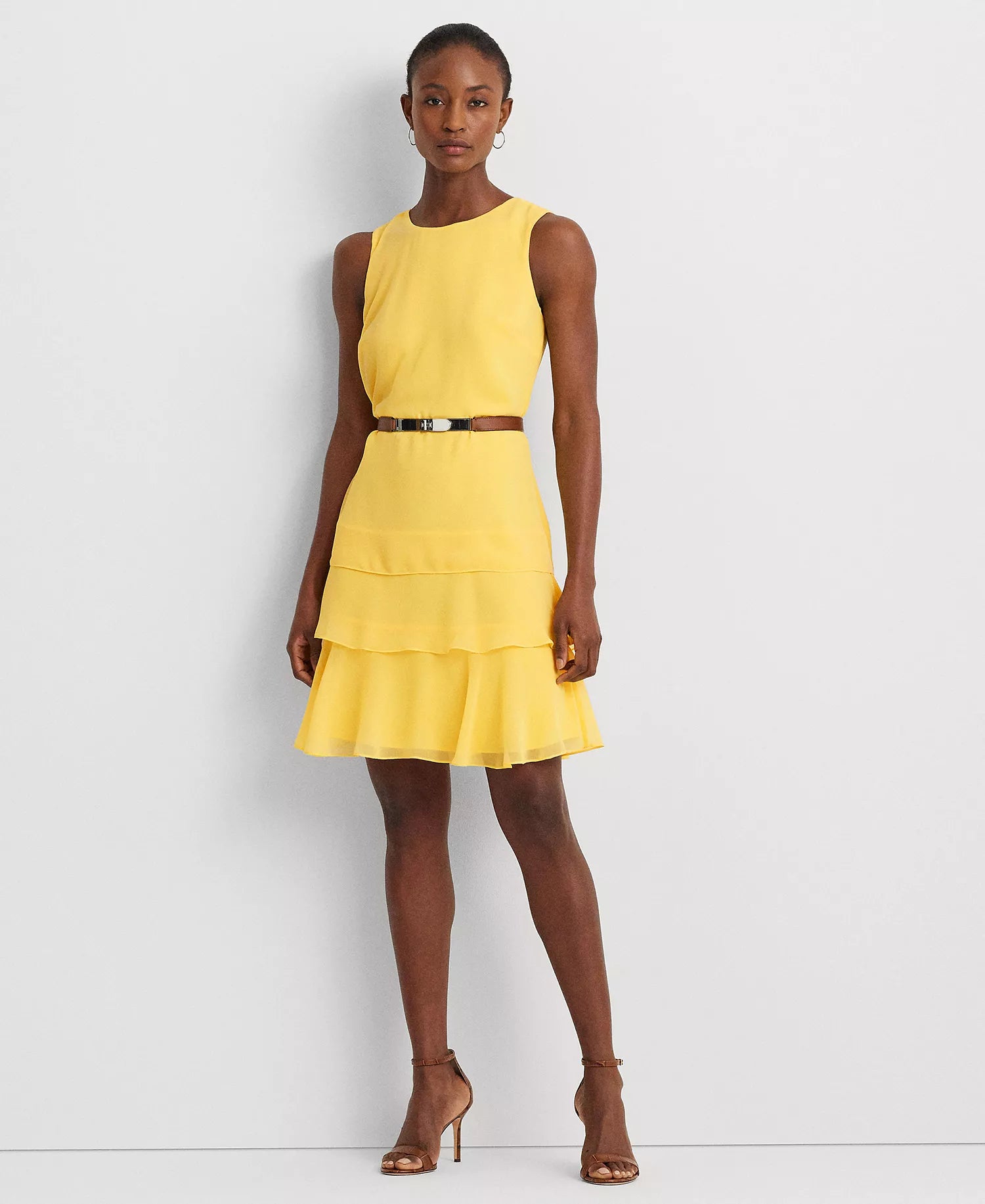 Lauren Ralph Lauren Women's Yellow Georgette Shift Dress | Lauren Ralph Lauren In Lebanon