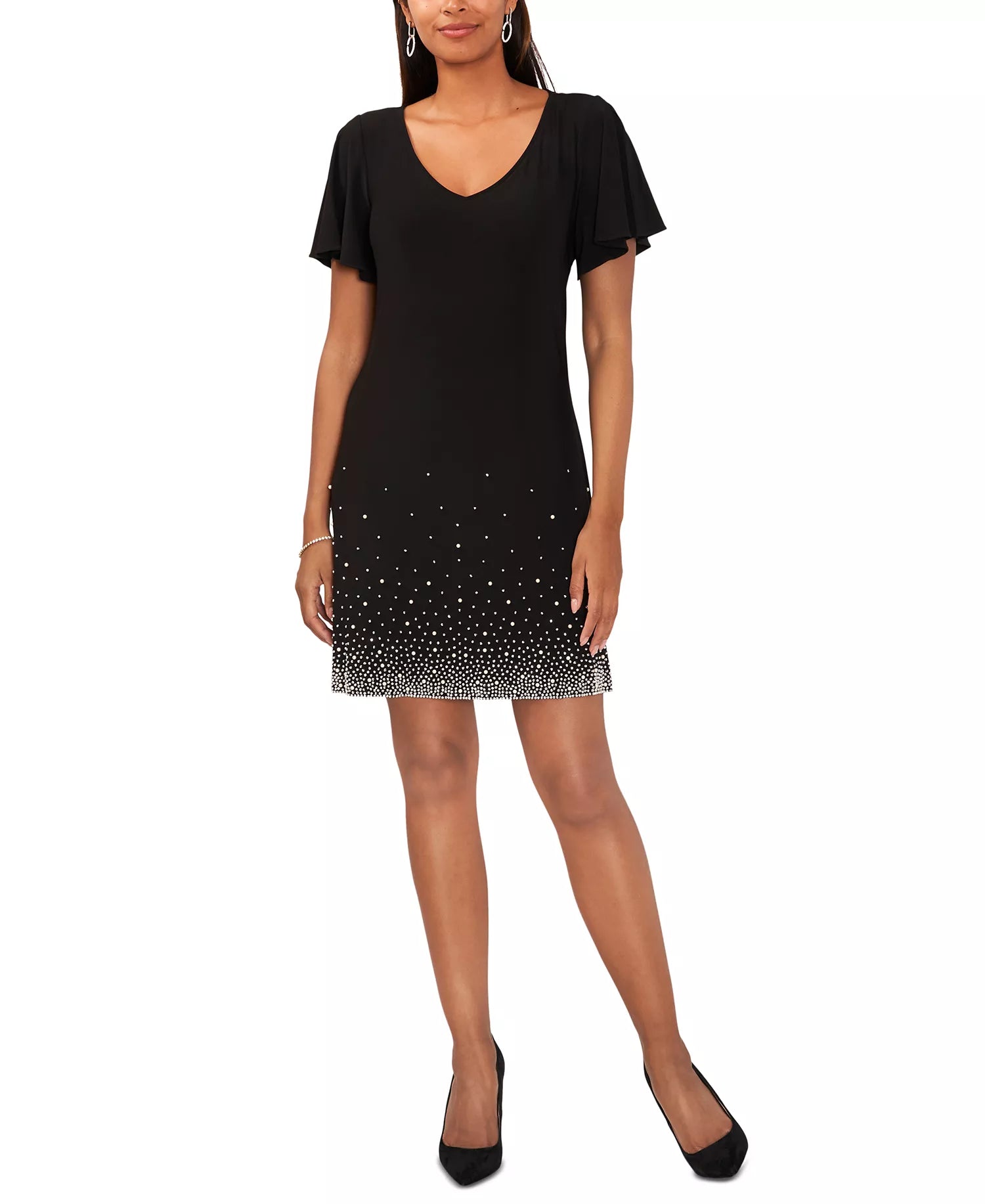 MSK Women's Black  Embellished Flutter-Sleeve Dress|  MSK in Lebanon