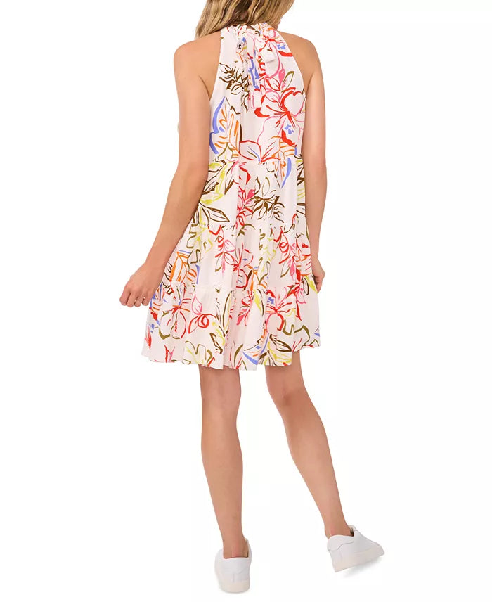 CeCe Women's White Tropical Tie-Back Halter Tiered Mini Dress | CeCe In Lebanon