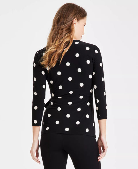 Anne Klein Women's Black & White Dotted Petite 3/4 Sleeves Blouse | Anne Klein In Lebanon