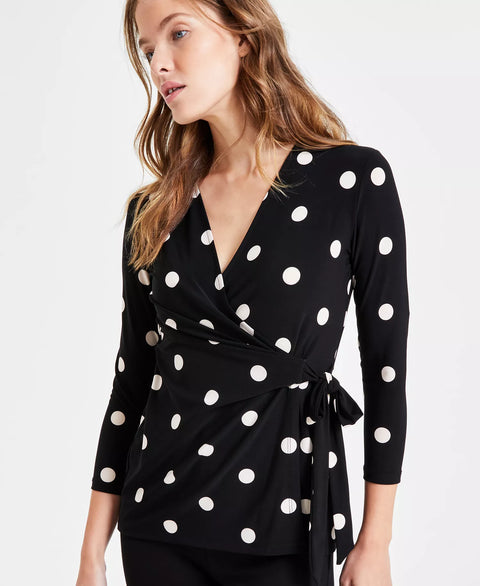 Anne Klein Women's Black & White Dotted Petite 3/4 Sleeves Blouse | Anne Klein In Lebanon