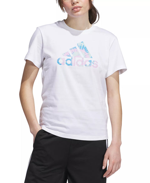 Adidas Women's White Cotton Tie-Dyed Logo Graphic T-Shirt | Adidas In Lebanon