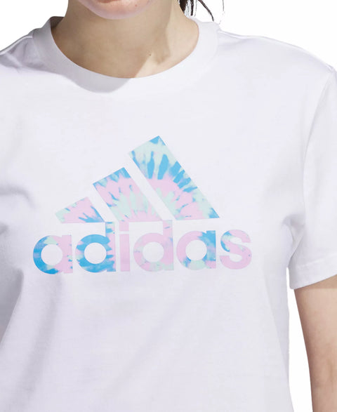 Adidas Women's White Cotton Tie-Dyed Logo Graphic T-Shirt | Adidas In Lebanon