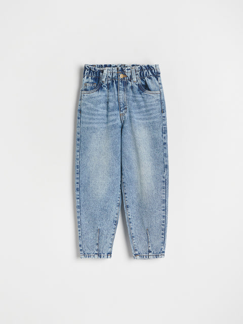 Light blue jeans on a white background