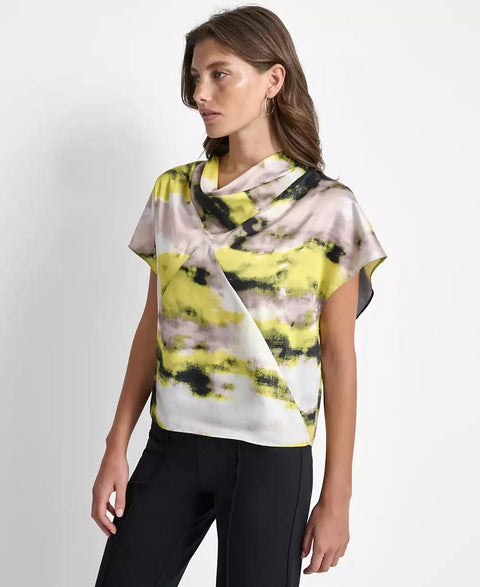 DKNY Women's Multicolor Printed Cowlneck Blouse | DKNY In Lebanon