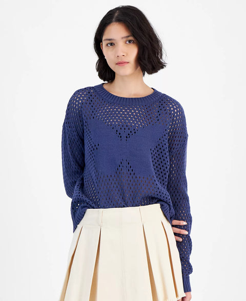 Just Polly Women's Dark Blue Long-Sleeve Mesh Star Sweater | Just Polly In Lebanon