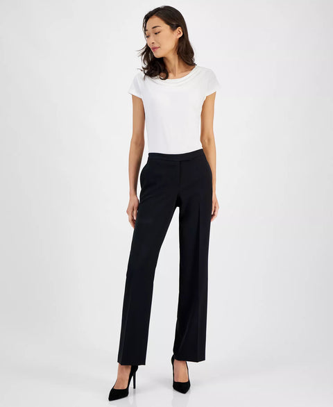 Kasper Women's Black Claire Mid-Rise Straight Leg Trouser | Kasper in Lebanon