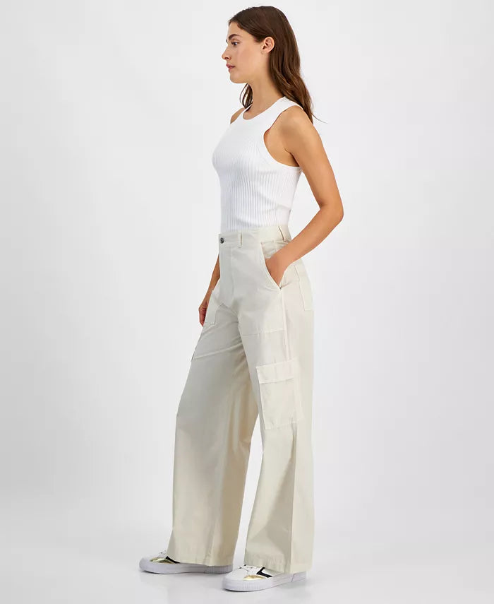 Calvin Klein Women's Light Beige Cotton High-Rise Cargo Pants | Calvin Klein In Lebanon