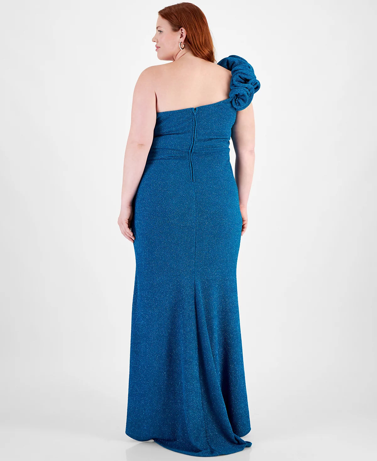City Studios Women's Teal Plus Size One-Shoulder Ruffle-Trim Glitter Gown Dress | City Studios In Lebanon