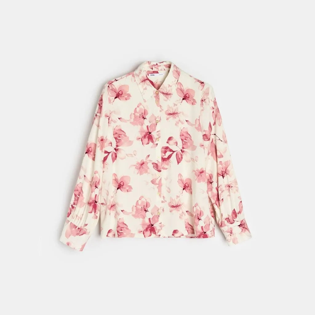 Sinsay Women's Off White Floral Plus Size Shirt