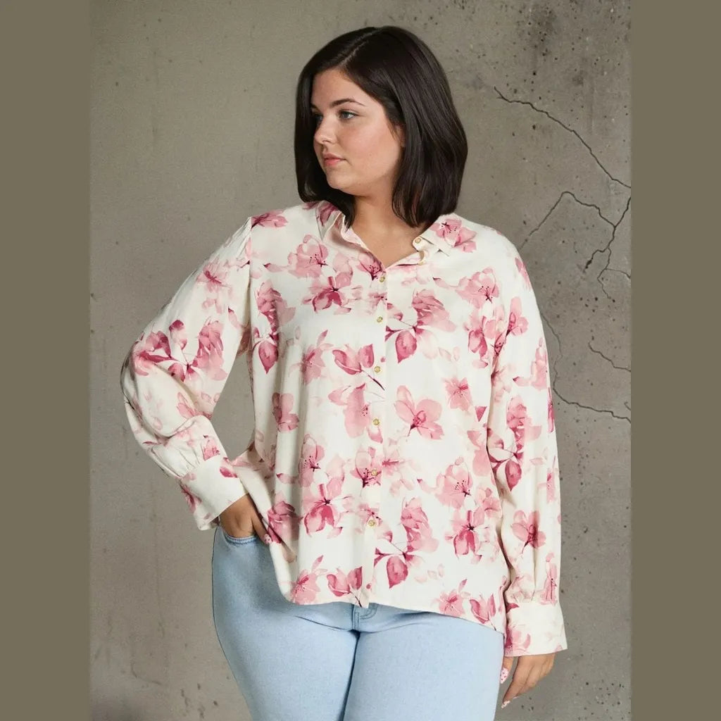 Sinsay Women's Off White Floral Plus Size Shirt