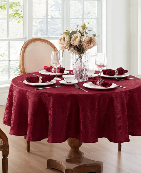 Elegance Cranberry Elrene Caiden Damask Tablecloth - 60" x 84" Oval | Elegance In Lebanon