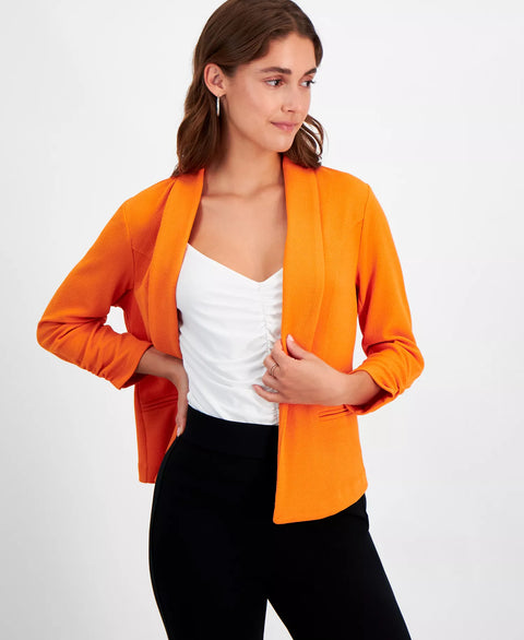 Bar III Women Bright Orange Open-Front Textured Blazer | Bar III in Lebanon