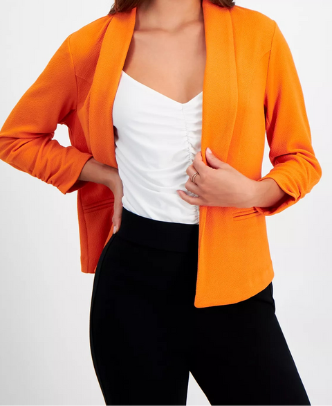Bar III Women Bright Orange Open-Front Textured Blazer | Bar III in Lebanon