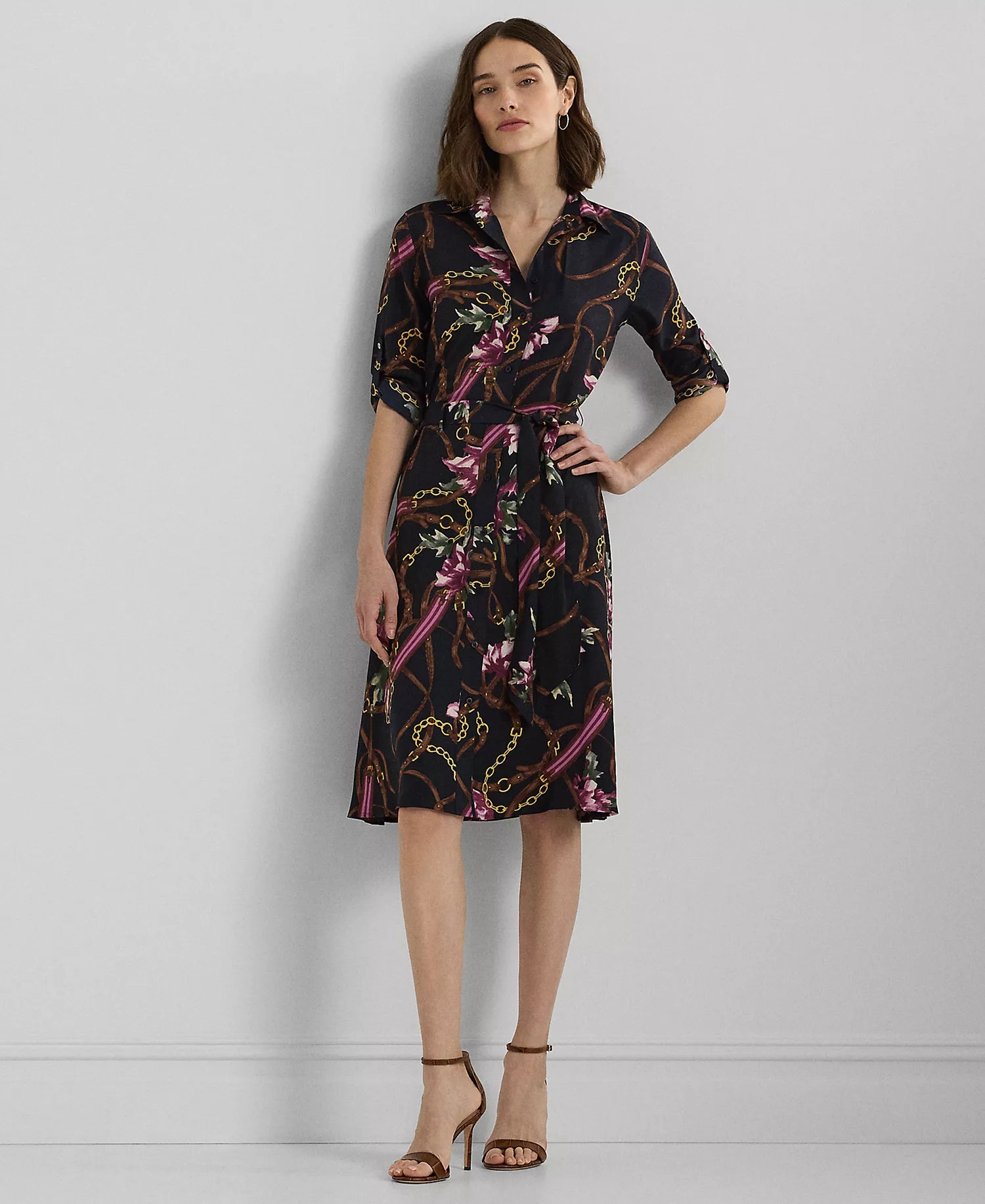 Lauren Ralph Lauren Women's Navy Petite Belted Floral Shirtdress |Lauren Ralph Lauren In Lebanon