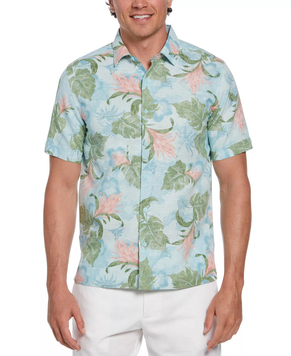 Cubavera Men's Aqua Esque Short Sleeve Button-Front Tropical Floral Print Shirt| Cubavera in Lebanon