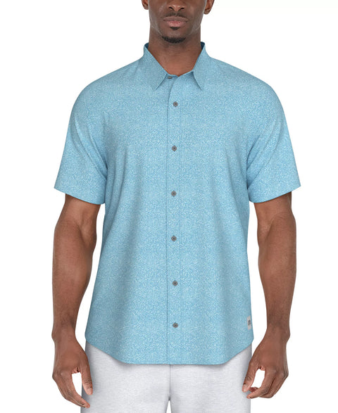 Pga Tour Men's Ethereal Blue Textured Short Sleeve Button-Front Fruit Print Shirt | Pga Tour In Lebanon