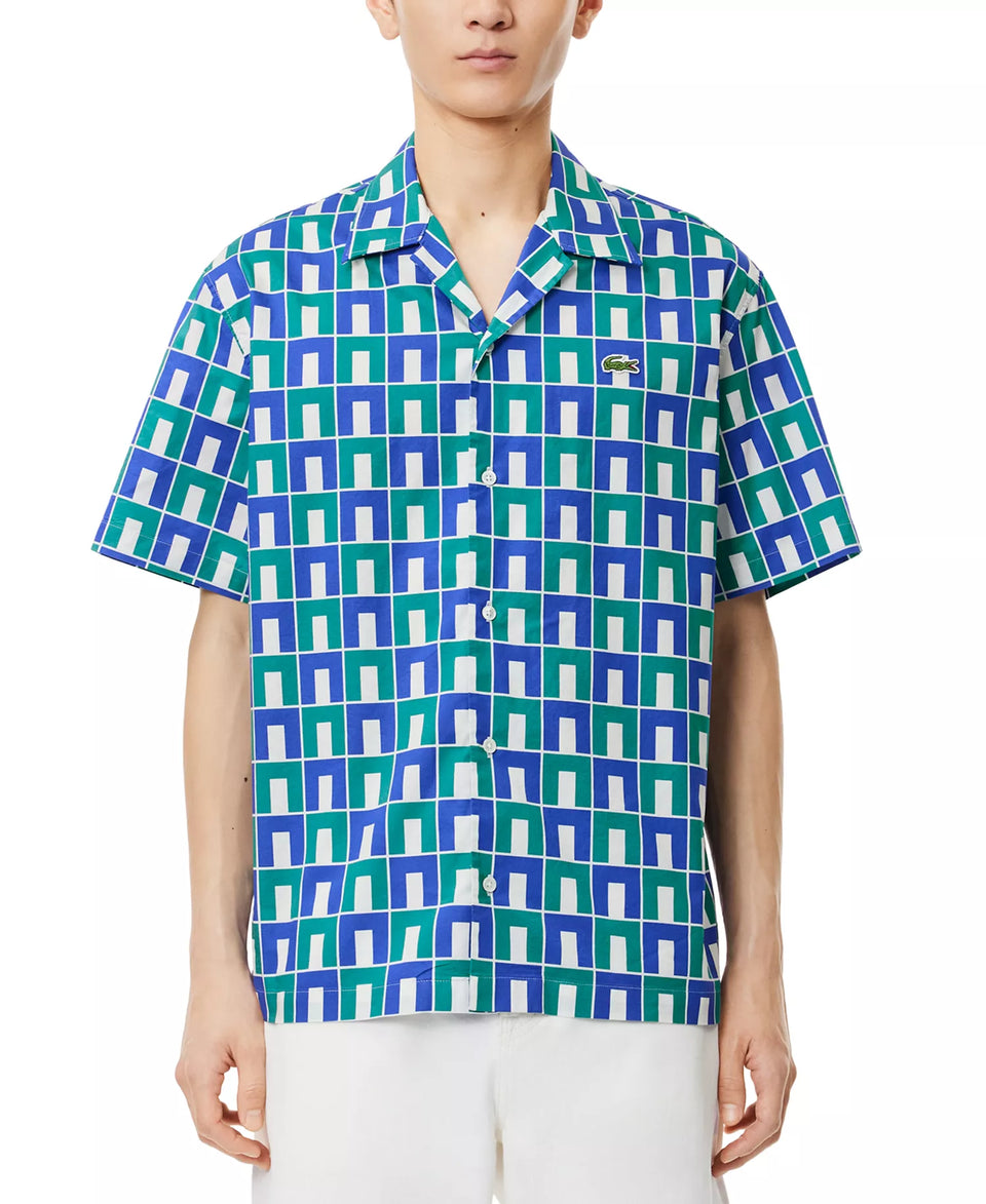 Lacoste Men's Multicolor Relaxed Fit Short Sleeve Button-Front Printed Camp Shirt | Lacoste In Lebanon