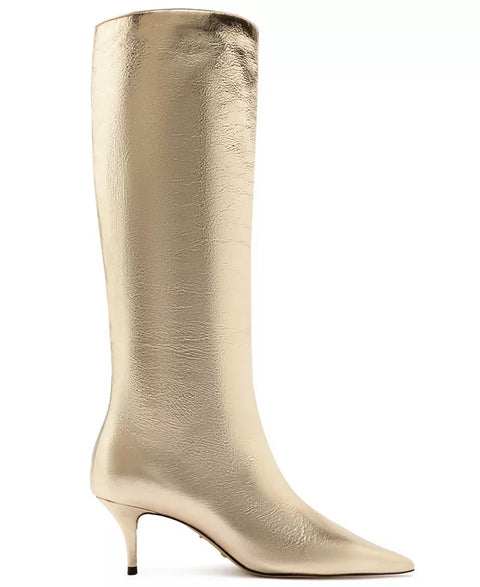 Arezzo Women's Gold Skye Low Stiletto Leather Calf Boots | Arezzo In Lebanon