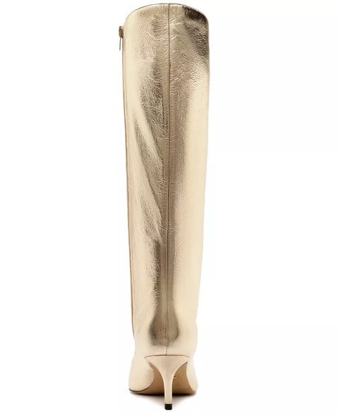 Arezzo Women's Gold Skye Low Stiletto Leather Calf Boots | Arezzo In Lebanon