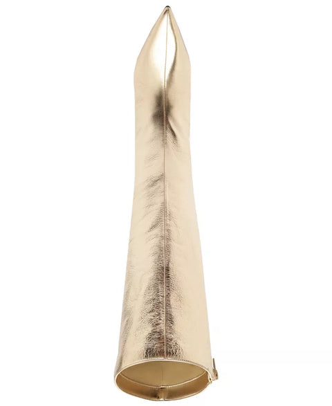 Arezzo Women's Gold Skye Low Stiletto Leather Calf Boots | Arezzo In Lebanon