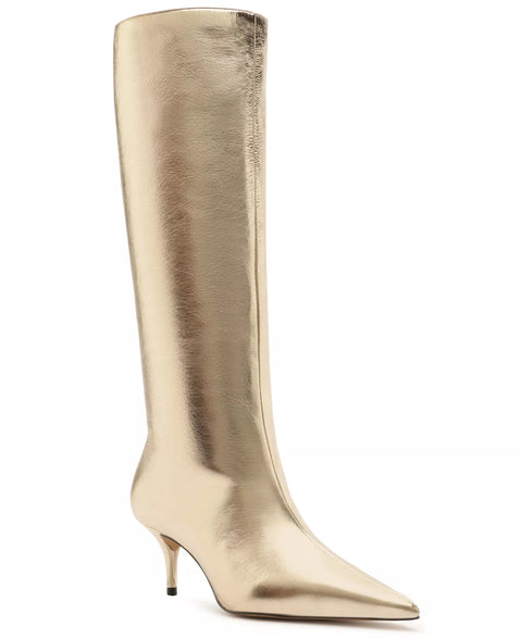 Arezzo Women's Gold Skye Low Stiletto Leather Calf Boots | Arezzo In Lebanon
