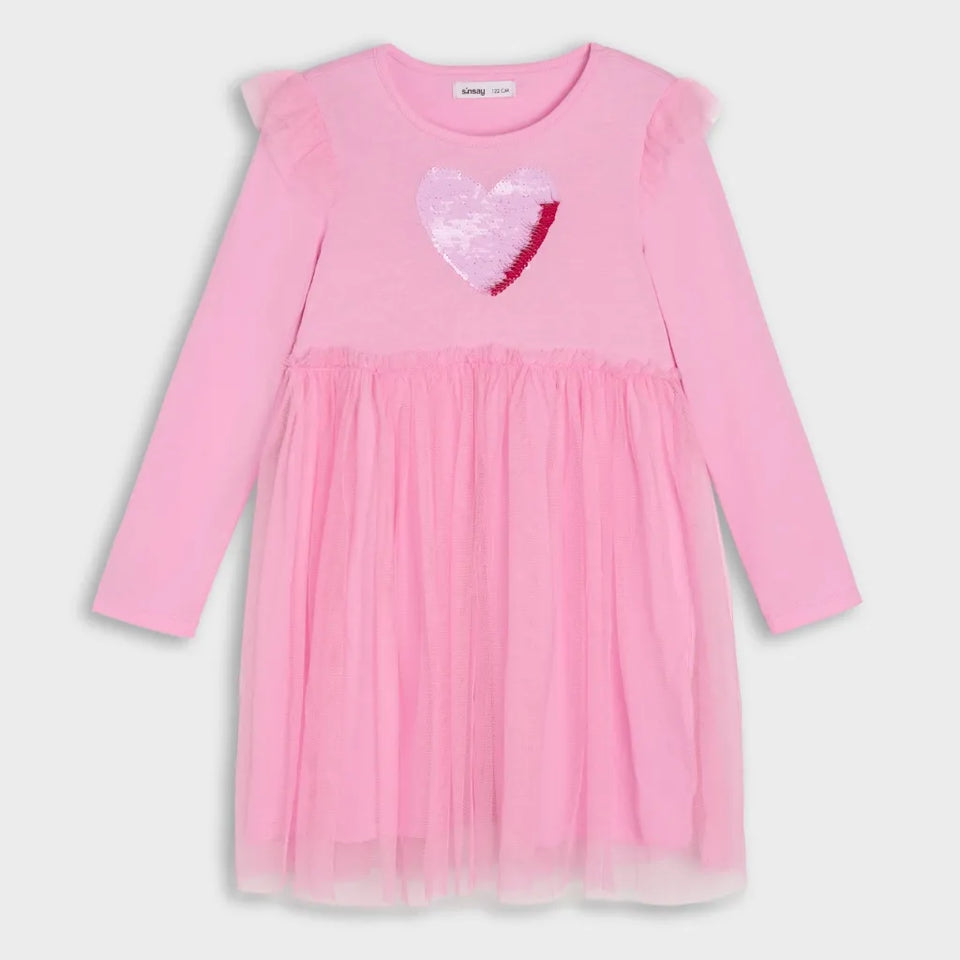 Sinsay Girl's Pink Graphic Printed Sequins Dress