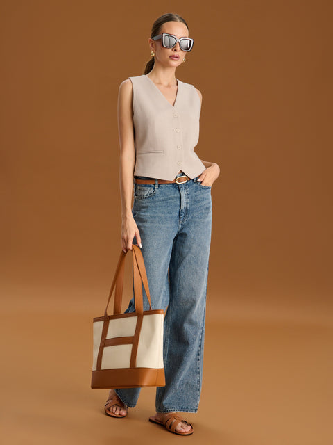 Sinsay Women's Beige V-Neck Regular-Fit Vest | Sinsay In Lebanon