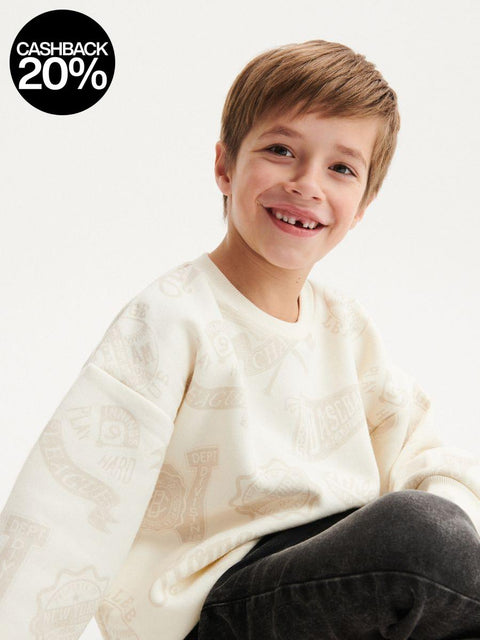 Reserved Boy's Off White Printed Long Sleeve Oversized Sweatshirt |Reserved In Lebanon