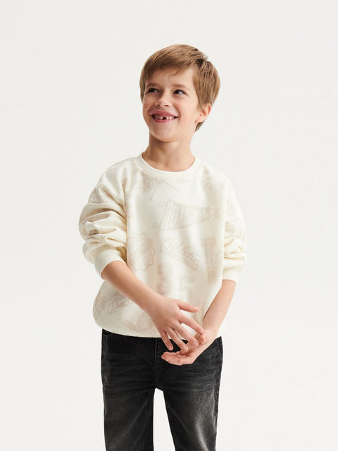Reserved Boy's Off White Printed Long Sleeve Oversized Sweatshirt |Reserved In Lebanon