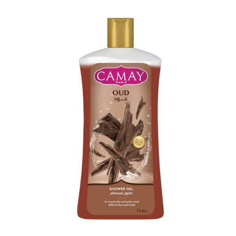 Camay Oud shower gel bottle on a white background