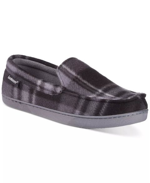 Isotoner Men's Black &amp; Grey Plaid Fleece Cameron Moccasin Slippers |Isotoner  In Lebanon