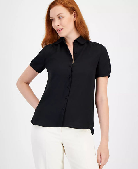 Anne Klein Women's Black Cap-Sleeve Button-Up Blouse|Anne Klein In Lebanon