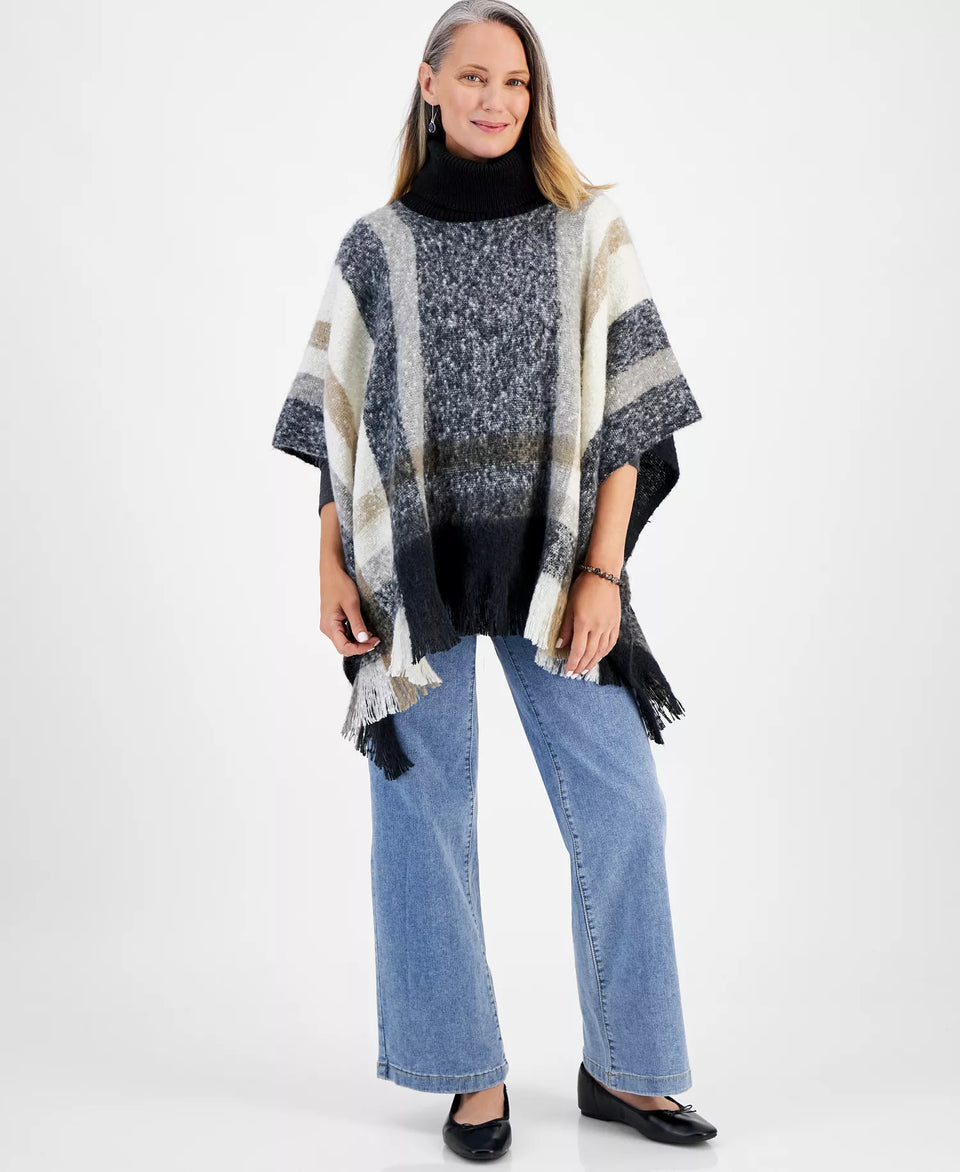 Style & Co Women's Multicolor Lux Plaid Poncho Scarf | Style & Co In Lebanon