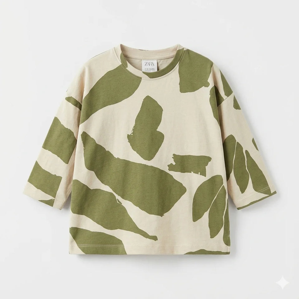 Zara Baby Boy's Light Green & Cream Leaf Print Blouse | Zara In Lebanon
