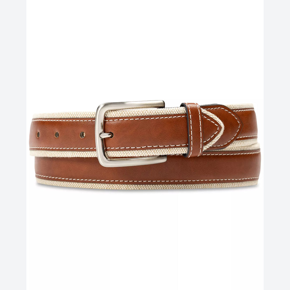 Club Room Men's Brown Canvas Overlay Belt