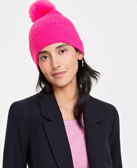 On 34th Women's Pink Multi-Stitch Faux-Fur Pom Pom Beanie | On 34th  in Lebanon