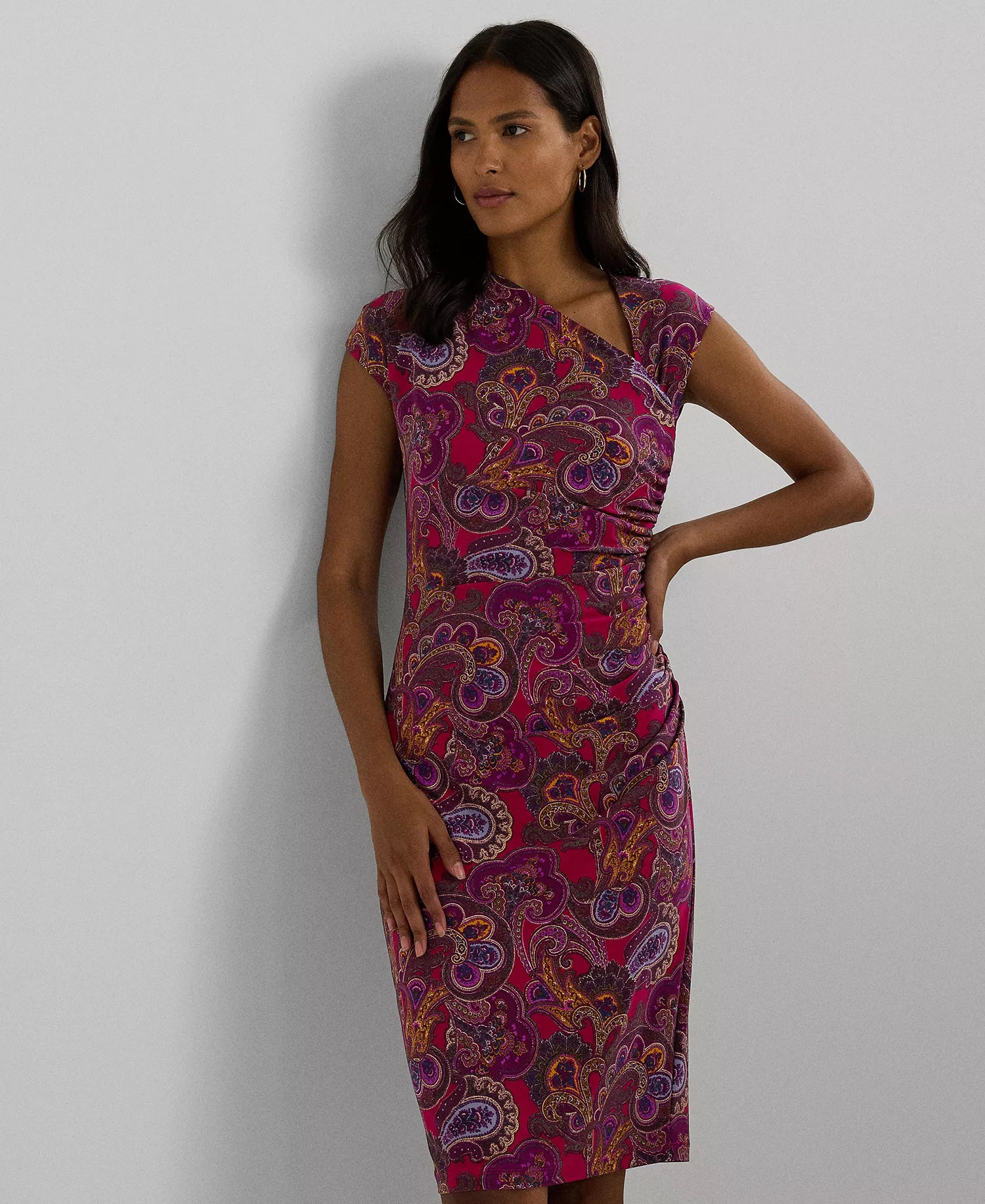 Lauren Ralph Lauren Women's Multicolor Paisley Stretch Jersey Cap-Sleeve Dress | Lauren Ralph Lauren In Lebanon