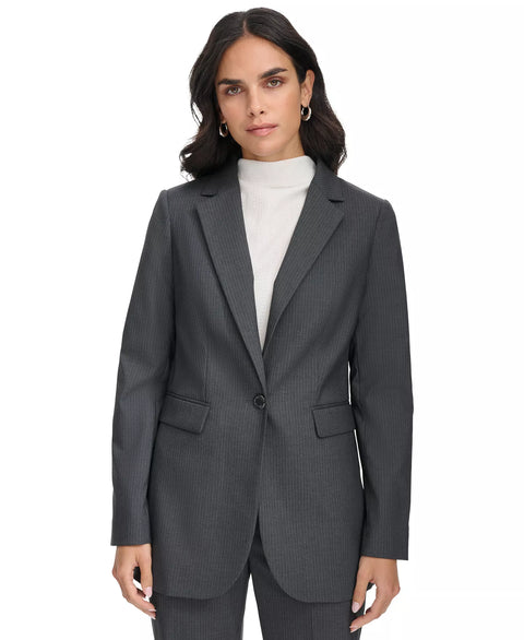 Calvin Klein Women's Charcoal Gray / Cream Pinstripe One-Button Blazer | Calvin Klein In Lebanon