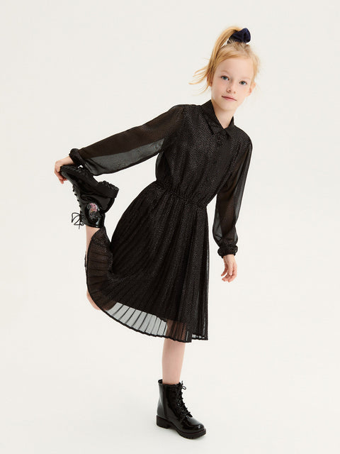 Reserved Girl's Black Pleated Hem Polka Dot Dress | Reserved In Lebanon