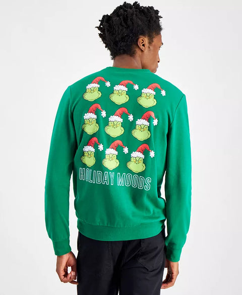 Hybrid Men's Green Grinch Holiday Regular-Fit Printed Fleece Sweatshirt |Hybrid In Lebanon