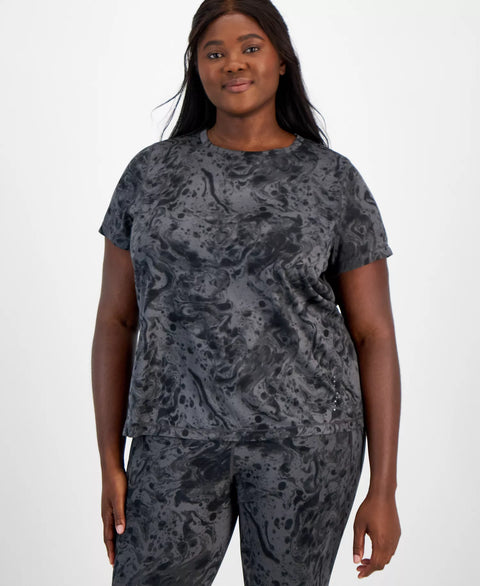 Id Ideology Women's Deep Black Plus Size Relaxed Water Bubbles Mesh T-Shirt | Id Ideology In Lebanon