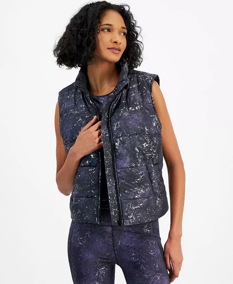 ID Ideology Women's Navy Midnight Foil Puffer Vest | ID Ideology In Lebanon