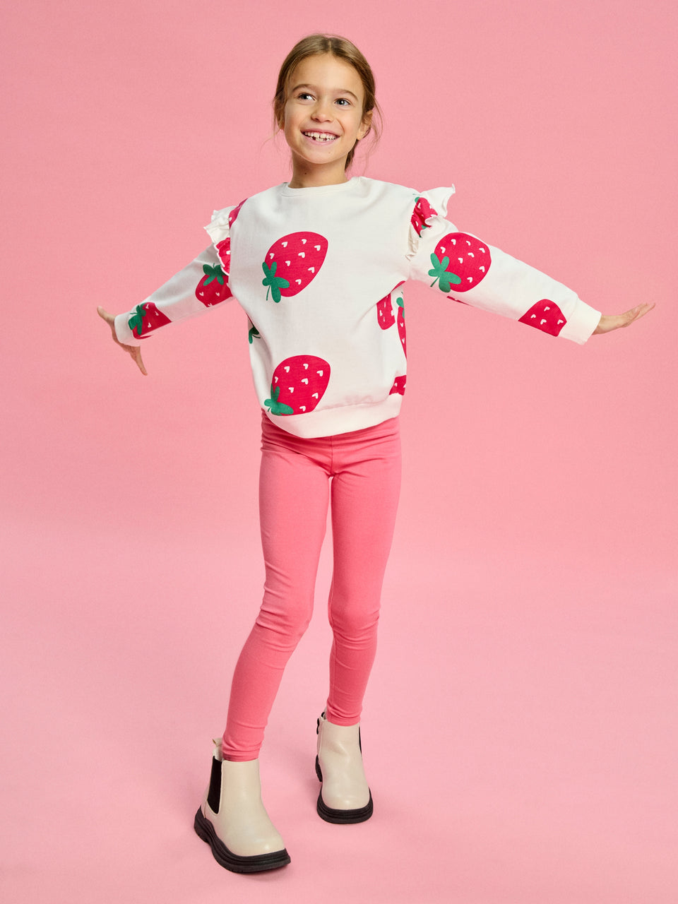 Sinsay Girl's White/Pink Jersey Set With Strawberry Print