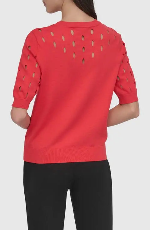 DKNY Women's Red Cutout Short-Sleeve Sweater | DKNY In Lebanon