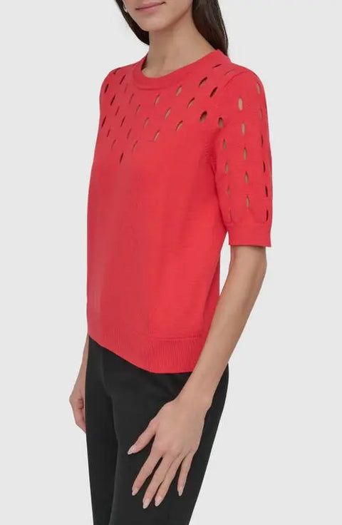 DKNY Women's Red Cutout Short-Sleeve Sweater | DKNY In Lebanon