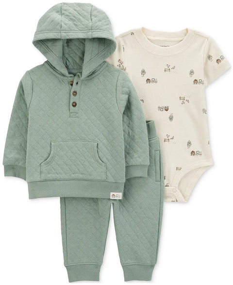 Carter's Baby Boy's Green Quilted Little Pullover Cardigan, Bodysuit & Pants, 3 Piece Set | Carter's In Lebanon
